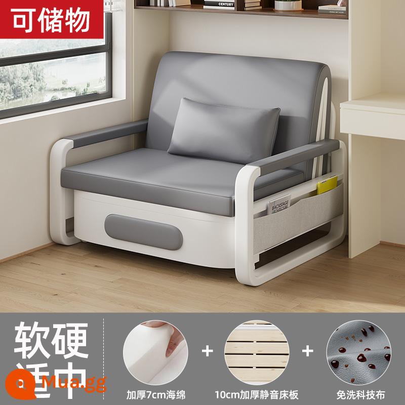 Sofa giường gấp đơn văn phòng giường gấp cho thuê phòng chung cư nhỏ sofa phòng khách đơn giản đa năng - [Phiên bản xốp] Vải kỹ thuật không sạch - màu xám [có chỗ lưu trữ]