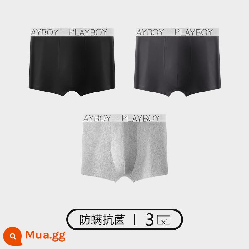 Quần lót Playboy bé trai cotton nguyên chất 100% cotton quần boxer nam quần boxer nam quần an toàn mùa thu đông - 3 gói [cotton nguyên chất chống mạt và kháng khuẩn] đen + xám đậm + xám nhạt