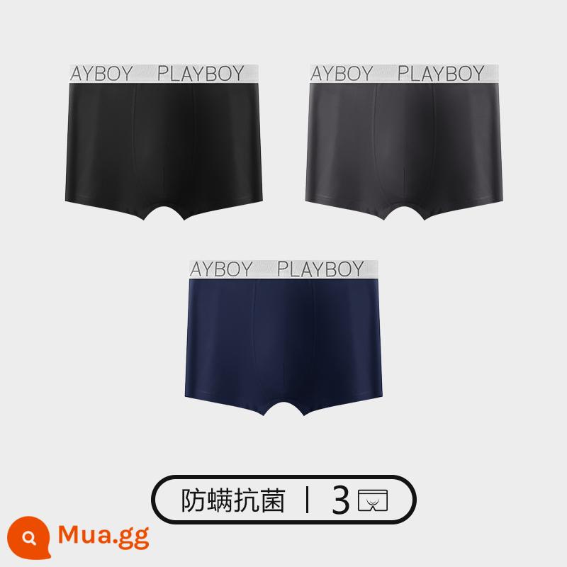 Quần lót Playboy bé trai cotton nguyên chất 100% cotton quần boxer nam quần boxer nam quần an toàn mùa thu đông - 3 gói [cotton nguyên chất chống mạt và kháng khuẩn] đen + xám đậm + xanh navy