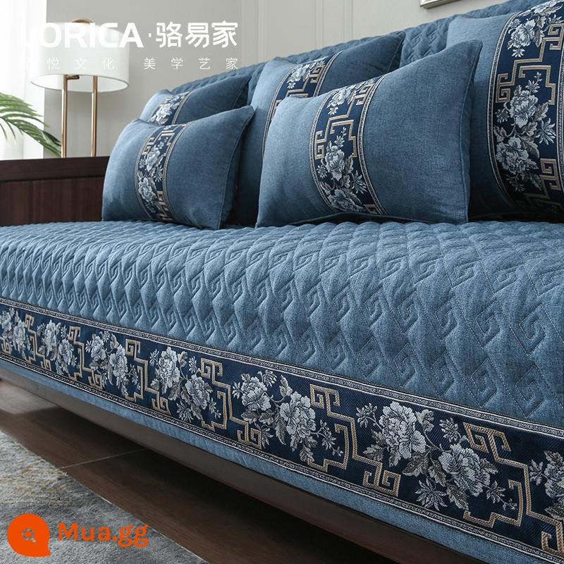 Trung Quốc Mới Sofa Đệm Bốn Mùa Đa Năng Năm Mới Lễ Hội Trung Quốc Đệm Cưới Bao Mùa Đông Đỏ Đệm Gỗ - Màu quốc gia Fanghua-Xanh đậm