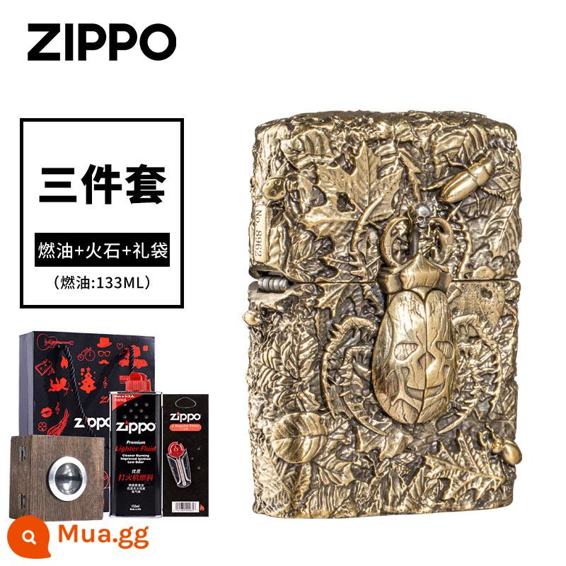 Bật lửa zippo chính hãng chính hãng nam chính hãng thông minh dũng cảm nhiên liệu chống gió bộ sưu tập cá tính quà tặng - Rich World - Đồng [Bộ quà tặng: Bật lửa + Nhiên liệu + Đá lửa + Túi quà]