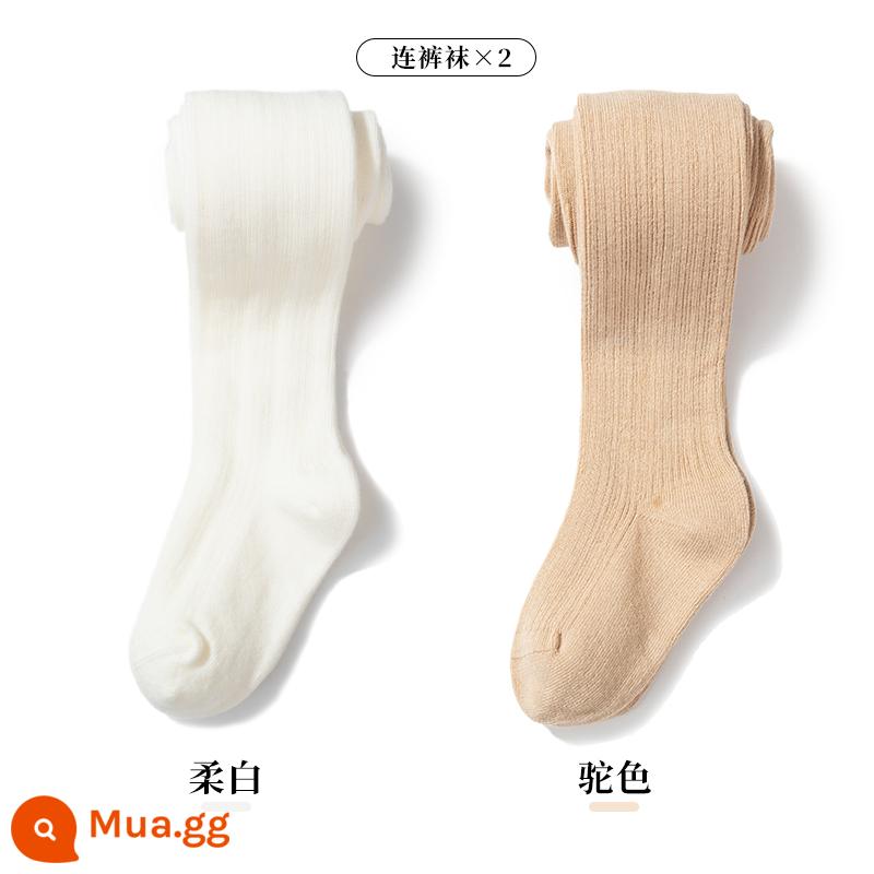 Cô gái mặc pantyhose đồ lót trẻ em mùa xuân và mùa thu pantyhose trẻ em với đôi chân màu trắng vớ một mảnh cho bé mùa đông cộng với lông cừu - Quần bó xuân thu 12-25°C-{2 gói} Trắng mềm + Lạc đà