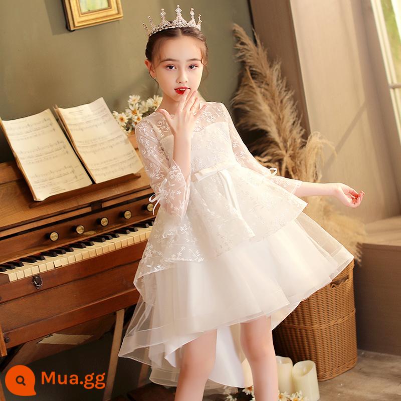 Đầm Bé Gái Đầm Công Chúa Hoa Bé Gái Áo Cưới Bé Gái Đầm Phong Cách Nước Ngoài Trang Phục Piano Váy Tutu - 1243 đuôi giữa tay áo màu trắng Đăng ký Crown