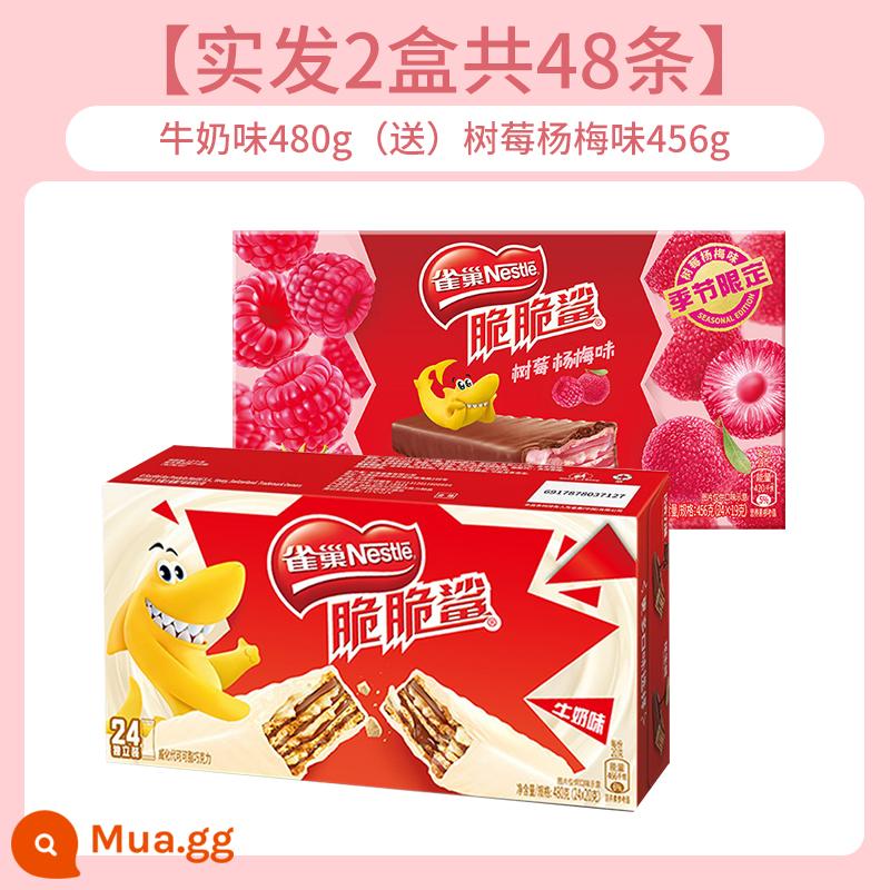 Nestle Crispy Shark Bánh quy wafer sô cô la 640g FCL Net Red Explosion Đồ ăn nhẹ thông thường Thực phẩm Đồ ăn nhẹ - Hương sữa 480g (miễn phí) Hương mâm xôi và Bayberry 456g [giao thực tế 2 hộp, tổng cộng 48 thanh]