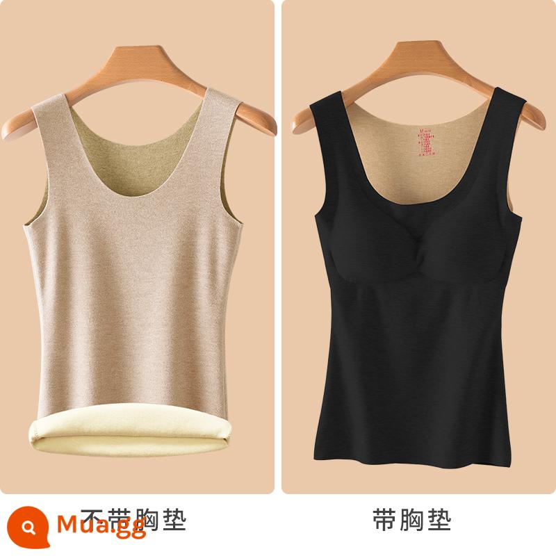 Lụa sưởi ấm vest nữ Plus nhung dày đức nhung liền mạch đáy áo sơ mi hàng đầu với quần lót len mùa đông - [Len + Nhung lụa Đức] Da mềm mại + [Không áo ngực len + Nhung lụa Đức] Khí chất đen