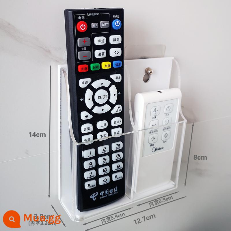 TV điều hòa không khí điều khiển từ xa hộp lưu trữ tường acrylic hộp sạc điện thoại di động hộp treo tường trong suốt kệ treo tường - Mô hình điều khiển từ xa lưới đôi nền trắng, nhãn dán tường đục lỗ miễn phí