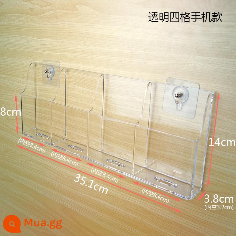 TV điều hòa không khí điều khiển từ xa hộp lưu trữ tường acrylic hộp sạc điện thoại di động hộp treo tường trong suốt kệ treo tường - Mẫu điện thoại di động bốn khung trong suốt đi kèm miếng dán tường đục lỗ miễn phí