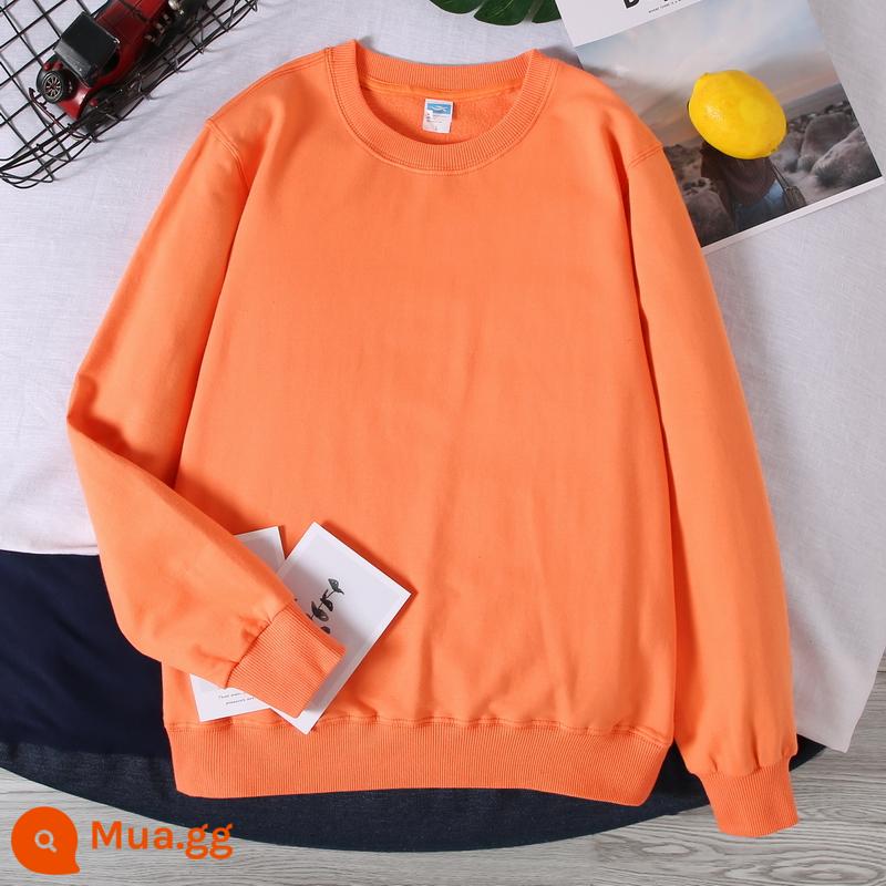 Áo đồng phục lớp in logo theo yêu cầu mẫu giáo trẻ em có dòng chữ cotton nguyên chất quần áo đi làm mùa thu đông cộng với tập hợp đội nhung dày - trái cam