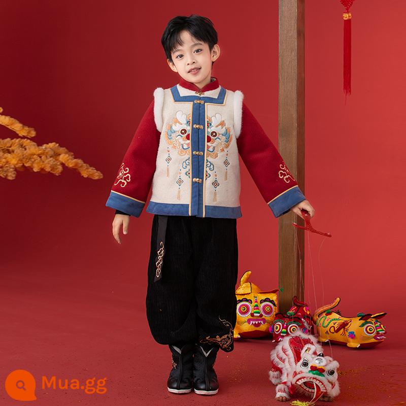 Quần áo năm mới Xiximu Hanfu cho bé trai, mùa thu đông, quần áo năm mới trẻ em, bộ đồ Đường phong cách Trung Hoa cho bé trai, quần áo lễ hội năm con Rồng - Áo Xianglong Tanchun