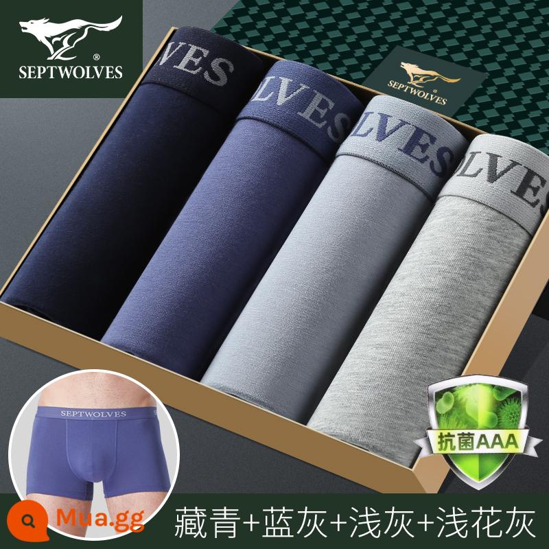 Septwolves Quần Lót Nam Bé Trai Cotton Quần Boxer Size Lớn Quần Short Quần Short Cotton Nam Quần Boxer Boxer Phong Cách Nam - (Cotton nguyên chất kháng khuẩn và thoáng khí) 97771-4 (4 miếng)