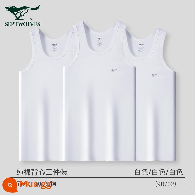 Septwolves Áo Vest Nam Cotton Nguyên Chất Bên Trong Mặc Mùa Hè 100% Cotton Ông Già Áo Sơ Mi Vượt Rào Thể Thao Đáy Quần Lót nam - (100% cotton vai hẹp 3 miếng) trắng+trắng+trắng