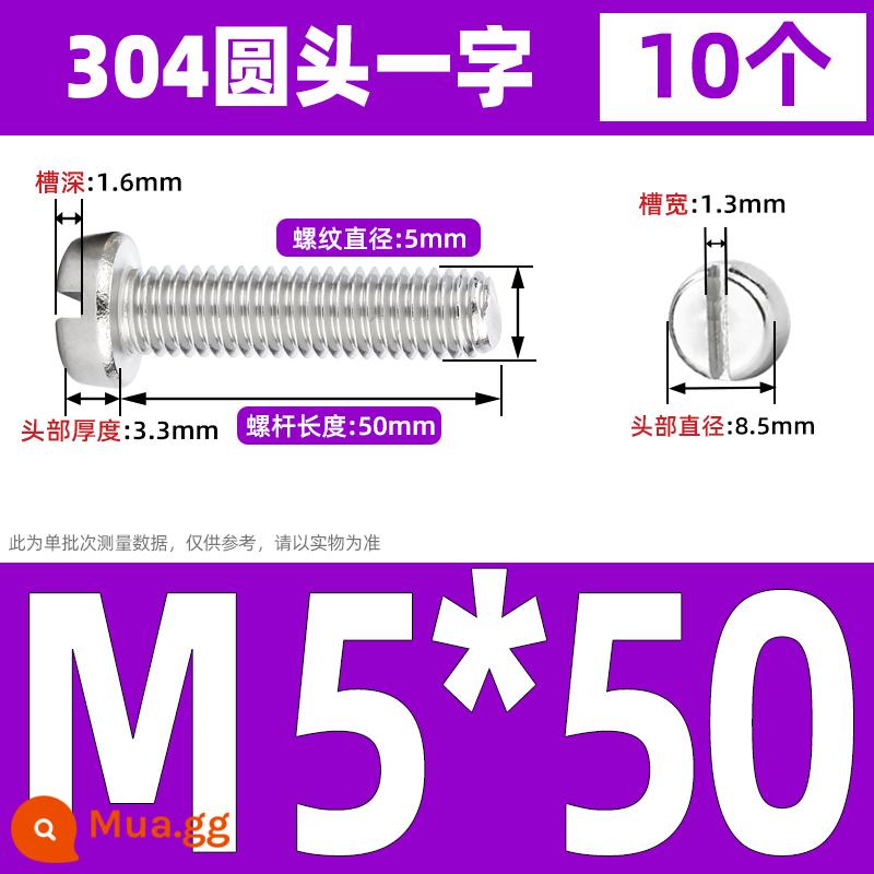 Vít đầu hình trụ một từ có rãnh bằng thép không gỉ 304 Vít đầu chảo có rãnh M2M2.5M3M4M5M6M8 GB65 - M5*50 (10 cái)