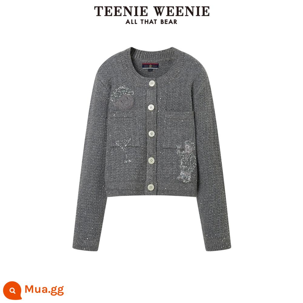 TeenieWeenie gấu đan áo khoác cardigan áo len mỏng bên trong quần áo nữ mùa thu đông mới hương thơm nhỏ phong cách - xám