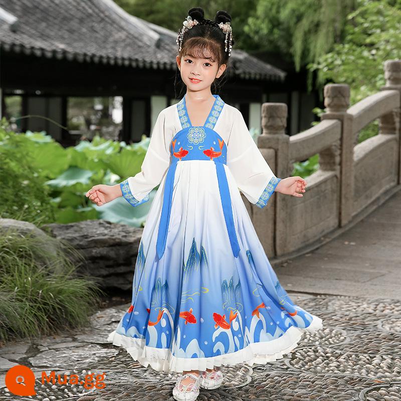 Hanfu trẻ em Sách phong cách Trung Quốc dành cho nam sinh Trường Quốc gia Quần áo trẻ em Trường tiểu học Trang phục cổ dài tay Trang phục nữ Sáu một - Mô hình cá chép nổi nữ