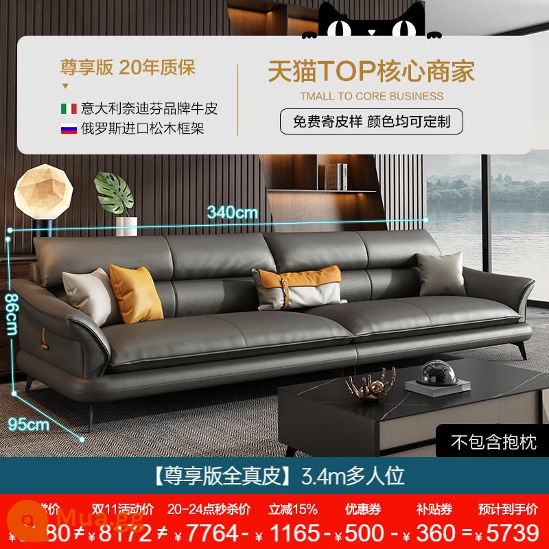 Dipu Ý tối giản ghế sofa da bò lớp một phòng khách đơn giản hiện đại ánh sáng sang trọng căn hộ lớn và nhỏ ghế sofa da thẳng - [Phiên bản độc quyền Full Da thật-Đen mờ] Xe nhiều chỗ 3,4m