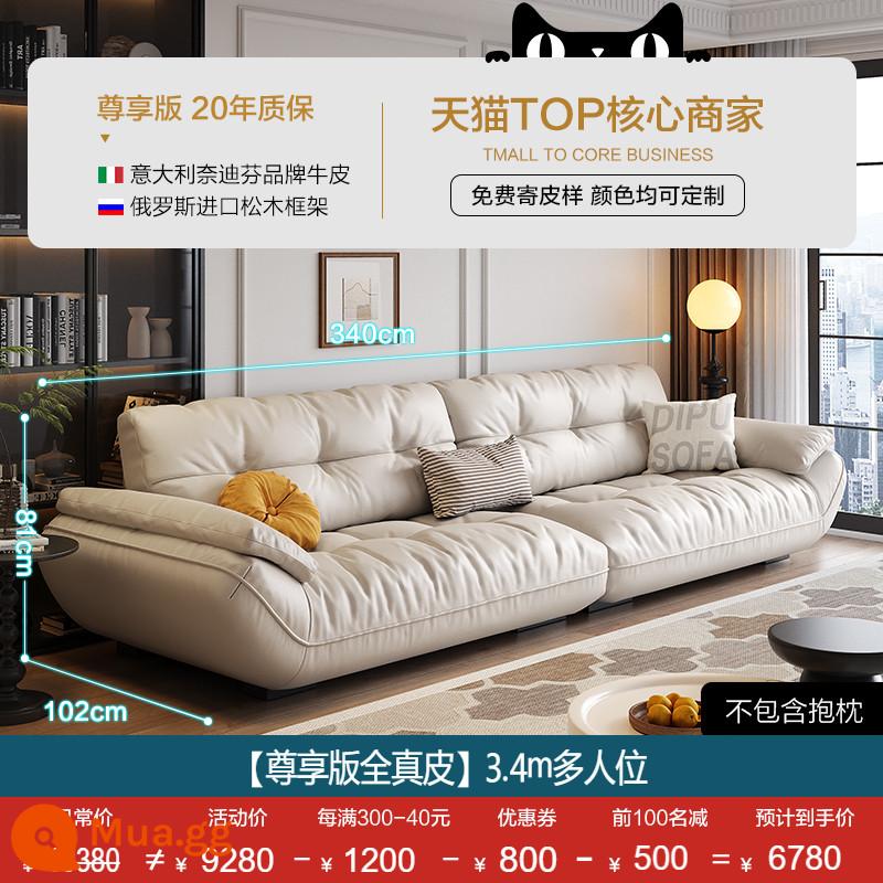 Sofa da Dipu phòng khách hiện đại da bò lớp đầu tiên phong cách Ý tối giản nhẹ nhàng sang trọng căn hộ nhỏ sofa da nghệ thuật phong cách kem - Da bò lớp thứ nhất dày 360 độ 1,8mm [Phiên bản độc quyền toàn bộ da thật - trắng nhạt] 3,4m nhiều người