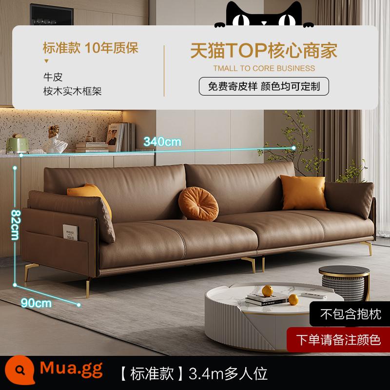 Di Pu nhẹ sang trọng tối giản sofa da đầu lớp da bò phòng khách đơn giản và hiện đại 2022 sofa da nghệ thuật mới của Ý - Da bò dày lớp 1 [kiểu chuẩn - nâu] Ghế nhiều chỗ 3,4m (không bao gồm gối)