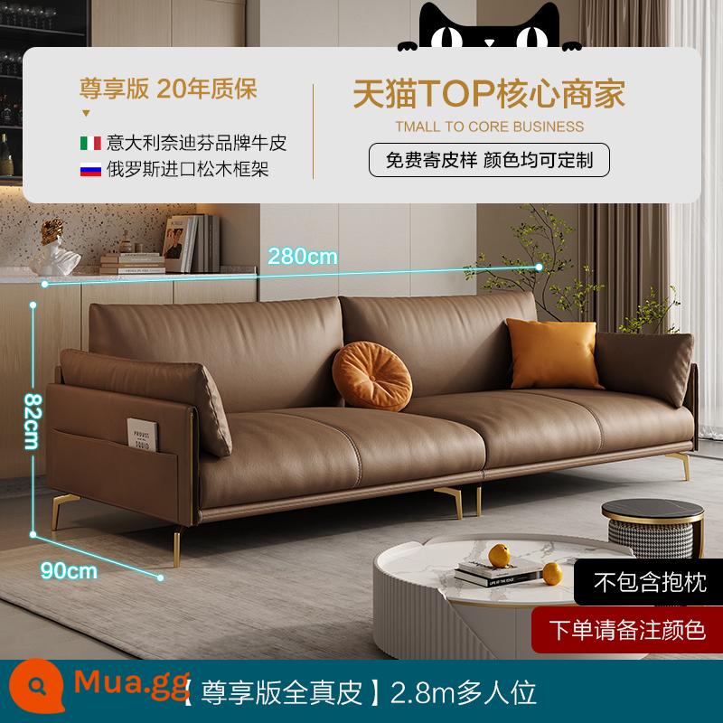 Di Pu nhẹ sang trọng tối giản sofa da đầu lớp da bò phòng khách đơn giản và hiện đại 2022 sofa da nghệ thuật mới của Ý - Da bò lớp 1 dày 360 độ 1,8mm [Phiên bản độc quyền toàn bộ da thật màu nâu] Ghế nhiều chỗ 2,8m (không bao gồm gối)