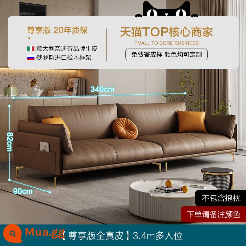 Di Pu nhẹ sang trọng tối giản sofa da đầu lớp da bò phòng khách đơn giản và hiện đại 2022 sofa da nghệ thuật mới của Ý - Da bò lớp 1 dày 360 độ 1,8mm [Phiên bản độc quyền toàn bộ da thật màu nâu] Ghế nhiều chỗ 3,4m (không bao gồm gối)