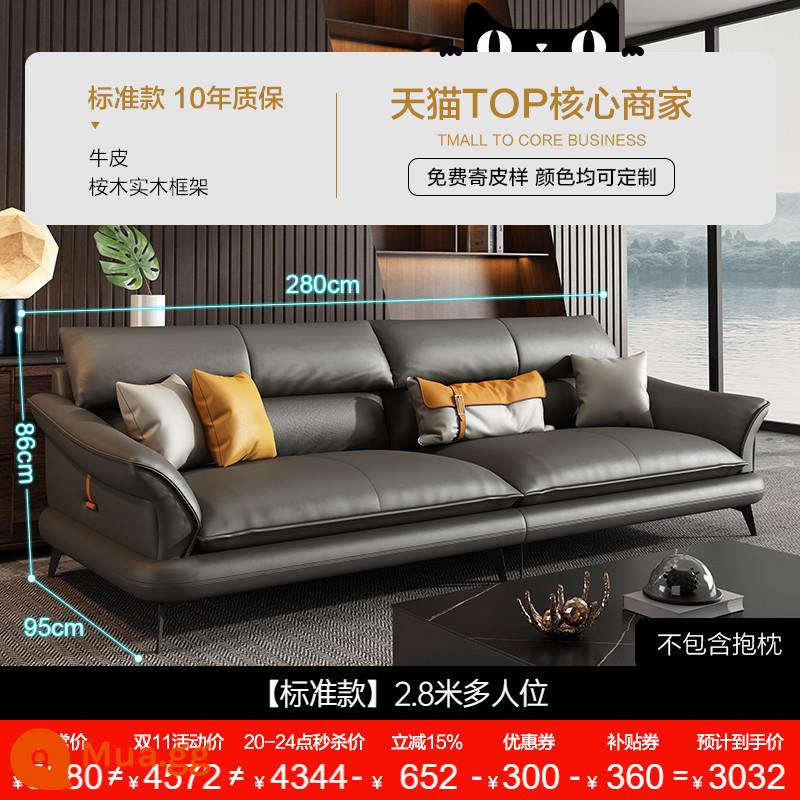 Dipu Ý tối giản ghế sofa da bò lớp một phòng khách đơn giản hiện đại ánh sáng sang trọng căn hộ lớn và nhỏ ghế sofa da thẳng - [Mẫu tiêu chuẩn - đen mờ] Chỗ ngồi thêm 2,8 mét