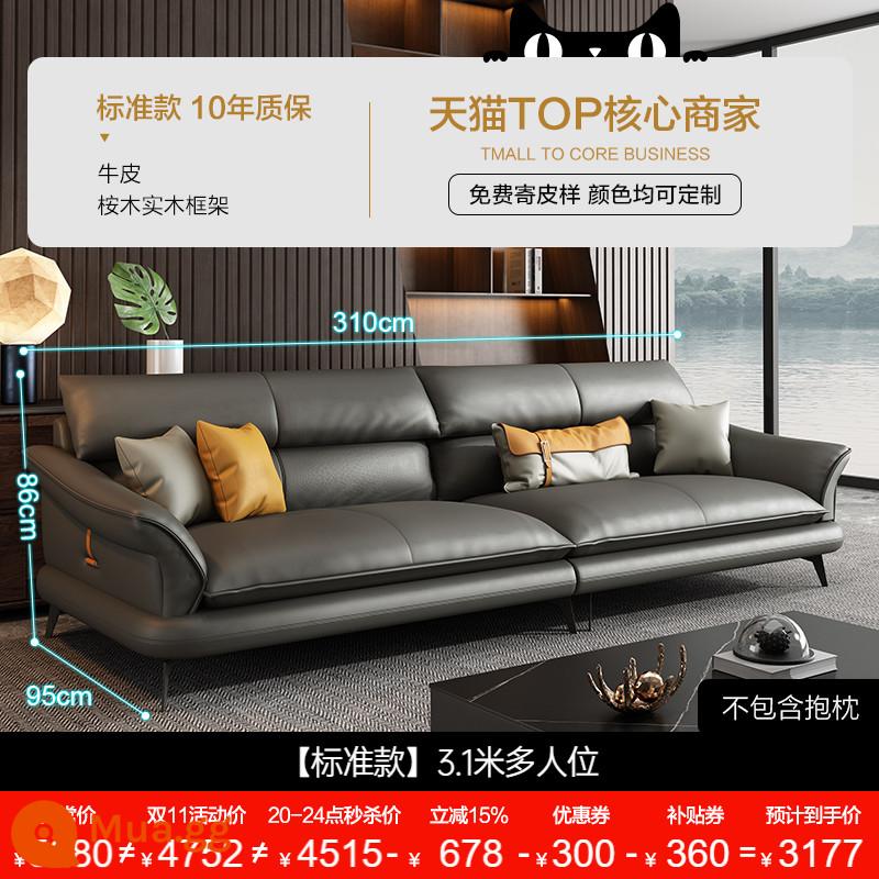 Dipu Ý tối giản ghế sofa da bò lớp một phòng khách đơn giản hiện đại ánh sáng sang trọng căn hộ lớn và nhỏ ghế sofa da thẳng - [Mẫu tiêu chuẩn - đen mờ] Chỗ ngồi thêm 3,1 mét