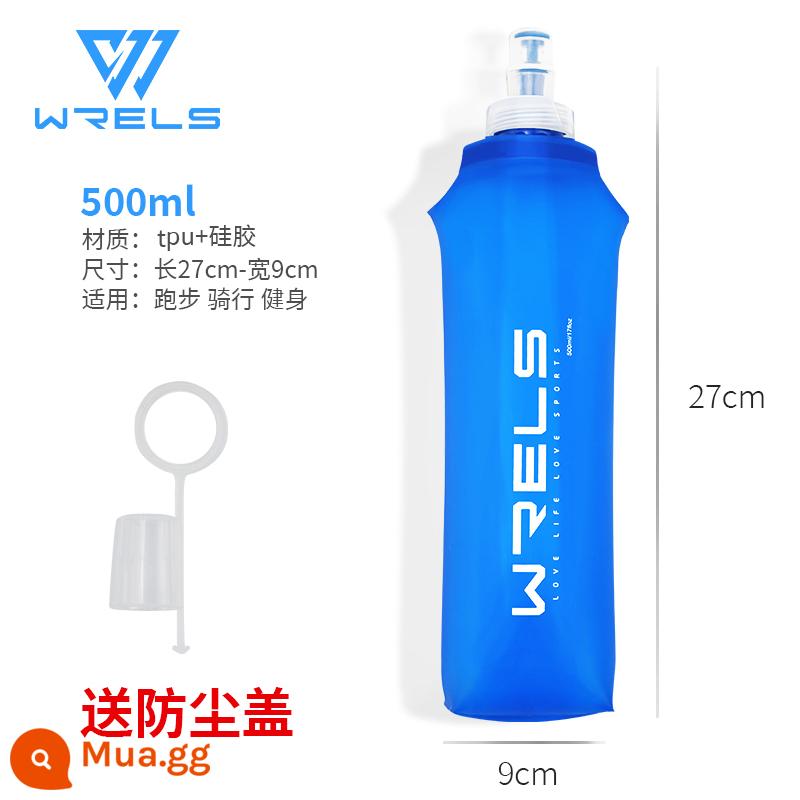 Thể Thao Mềm Ấm Siêu Tốc Silicon Cơ Quan Ngôn Luận Thể Dục Đạp Xe Chạy Có Thể Gập Lại Cốc Nước Ngoài Trời Ngoài Đường Túi Ấm Siêu Tốc Mềm - Nước biển xanh đậm 500ml