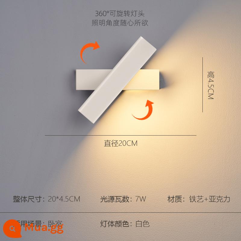 Đèn tường bảo vệ mắt toàn phổ phòng ngủ đèn ngủ Bắc Âu tối giản hiện đại xoay 360 độ phòng khách phòng học đèn lối đi - Ánh sáng trắng [20CM] trắng