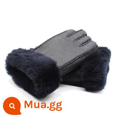 Furmop Half -Finger Găng tay mùa đông lạnh -Proof Warm Wear Semi -Writed Writing Bàn phím Chạm cảm ứng màn hình cảm ứng Dew Finger Không có ngón tay - Len nửa ngón tay bằng da cừu to màu xanh đậm của phụ nữ