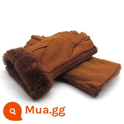 Furmop Half -Finger Găng tay mùa đông lạnh -Proof Warm Wear Semi -Writed Writing Bàn phím Chạm cảm ứng màn hình cảm ứng Dew Finger Không có ngón tay - Len da cừu nâu nhạt nữ nửa ngón