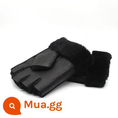 Furmop Half -Finger Găng tay mùa đông lạnh -Proof Warm Wear Semi -Writed Writing Bàn phím Chạm cảm ứng màn hình cảm ứng Dew Finger Không có ngón tay - Áo len nửa ngón tay da cừu đen khí quyển