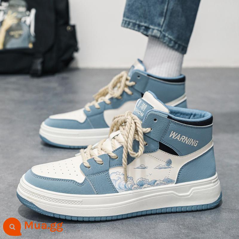 Giày Nam 2022 Mới Thu Đông Nam Lông Cừu Ấm Áp Giày Sneaker Ống Cao Thích Hợp Giày Thể Thao Thường Ngày Giày Hợp Thời Trang - Màu xanh denim