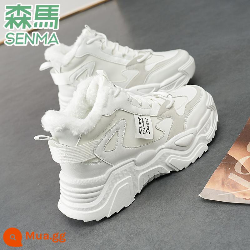 Semir Nhung Mùa Đông Dày Vải Cotton Cho Nữ 2023 Mới Dày-Đế Giày Boot Cổ Ngắn Thể Thao Bố Giày Da Thật Chính Hãng Da giày Bốt Thời Trang - Trắng [nhung có hàng]