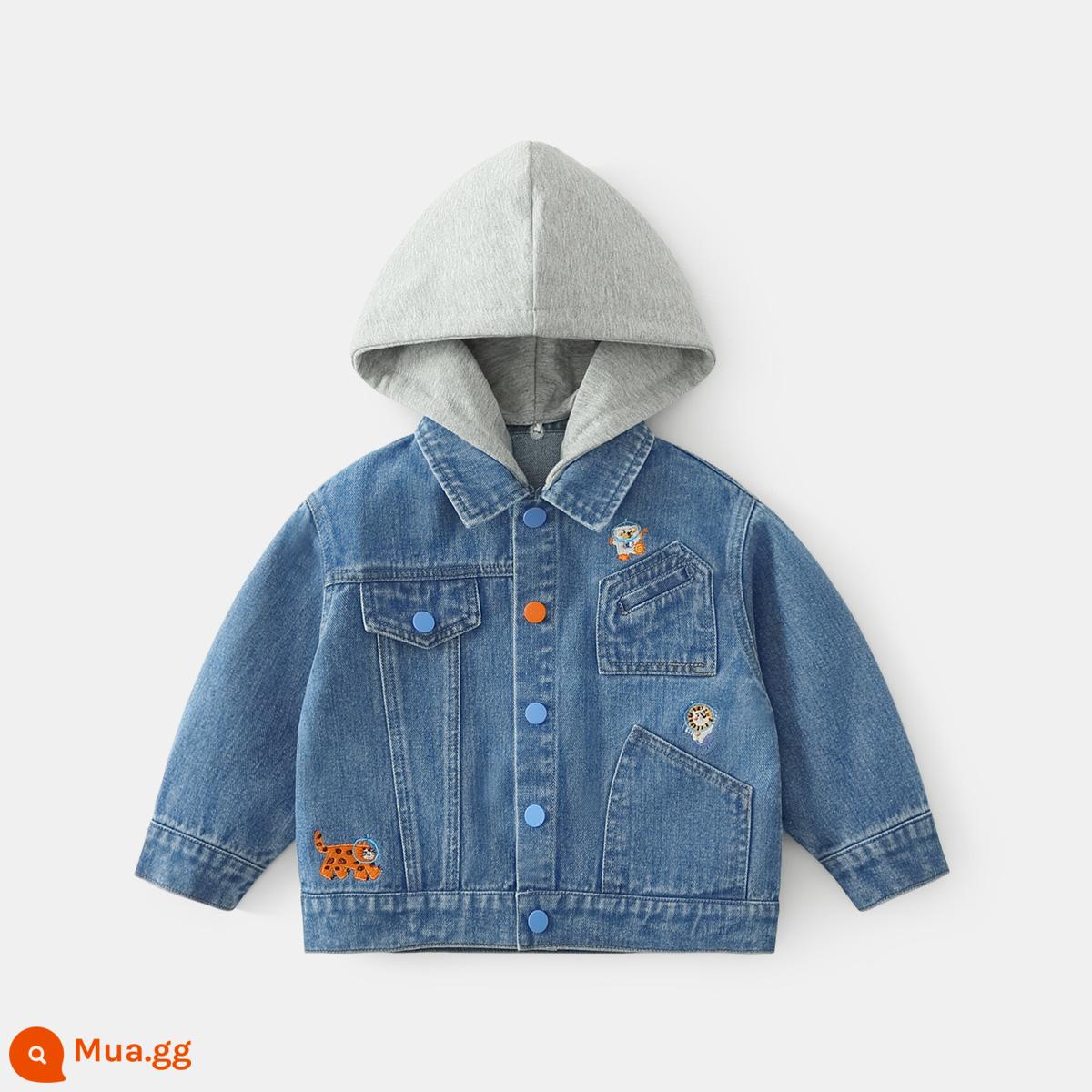 Tề Tề Tương Hùng Bé Trai Áo Khoác Denim Bé Xuân Thu Có Mũ Trùm Đầu Áo Khoác Trẻ Em Quần Áo Mới 2023 Mùa Thu - Phong cách trùm đầu