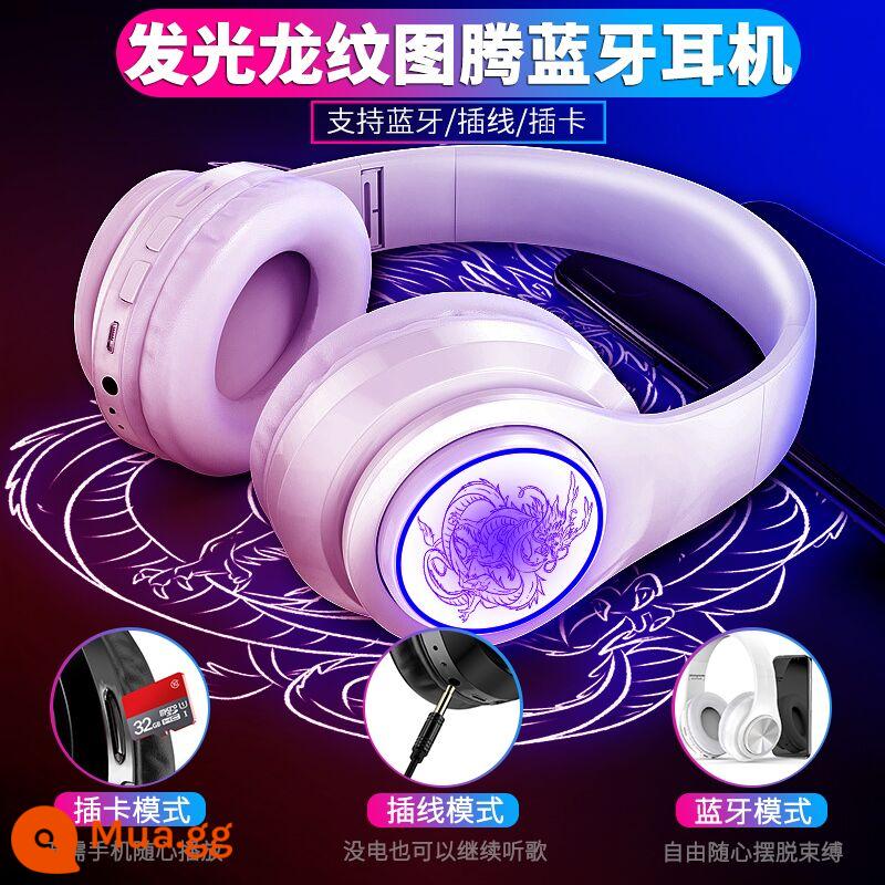 Tai nghe bluetooth không dây tai nghe chơi game phát sáng gắn trên đầu loa siêu trầm Huawei Apple Xiaomi điện thoại di động máy tính phổ thông - Vua rồng Totem White Dragon Pattern Dạ quang/Ba chế độ