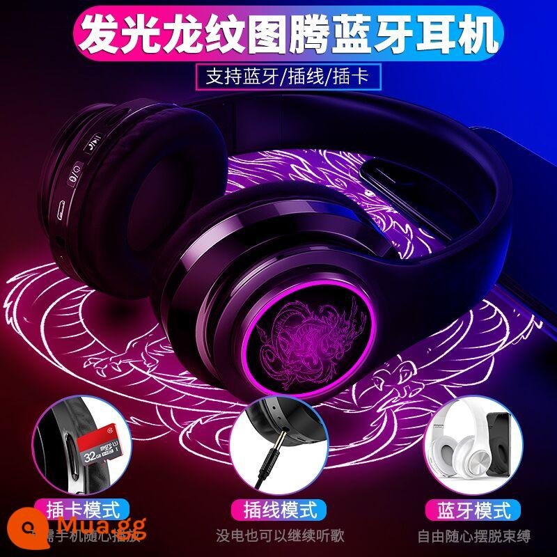 Tai nghe bluetooth không dây tai nghe chơi game phát sáng gắn trên đầu loa siêu trầm Huawei Apple Xiaomi điện thoại di động máy tính phổ thông - Vua rồng Totem Họa tiết rồng đen Dạ quang/Ba chế độ