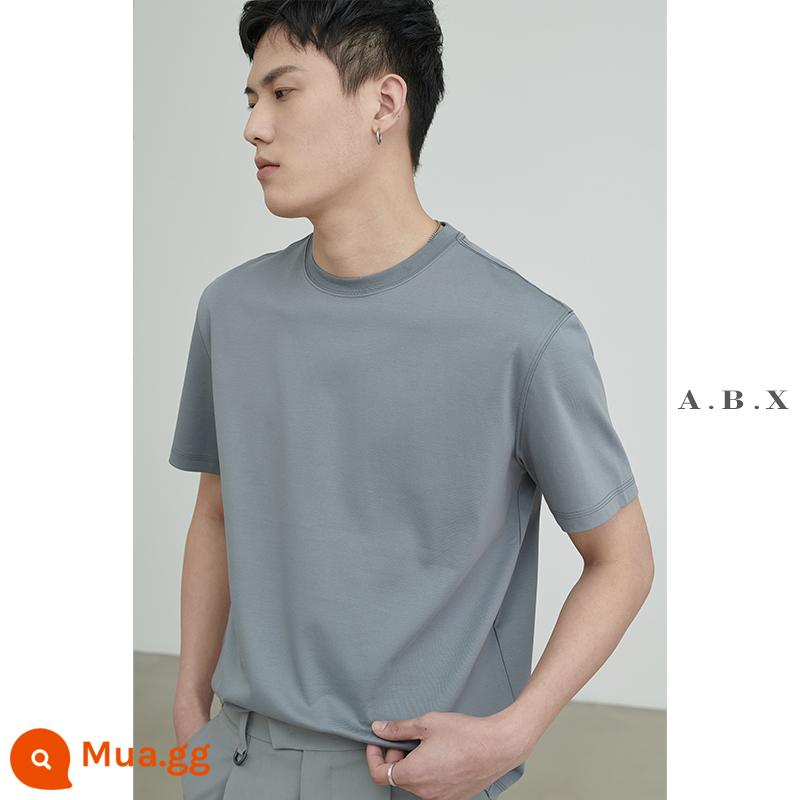 Mùa Hè Tùy Chỉnh Hai Mặt Làm Bóng 40 Cotton Áo Thun Nam Dáng Rộng Tất Cả Trận Đấu Nam Đáy Áo Sơ Mi Trắng - xám xanh