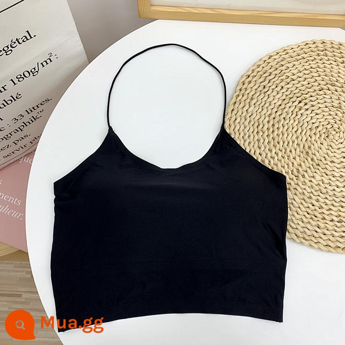 Băng lụa sling lưng đẹp treo cổ dây đeo vai vest ống trên đáy không vòng thép có đệm ngực tập hợp quần lót ngắn - đen