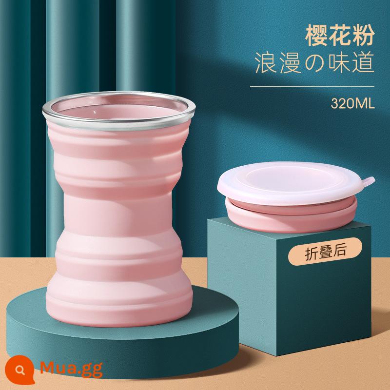 Du Lịch Du Lịch Di Động Sáng Tạo Mini Gấp Cốc Silicone Kính Thiên Văn Cốc Có Nắp Đậy Du Lịch Ngoài Trời Rửa Cốc Nước - Hồng