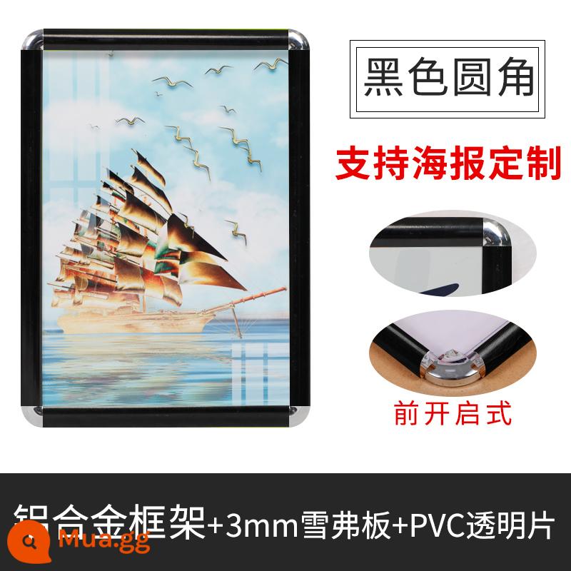 Khung ảnh khung ảnh hợp kim nhôm treo tường giấy chứng nhận a3 khung bên acrylic khung hiển thị thang máy khung áp phích quảng cáo - góc bo tròn màu đen