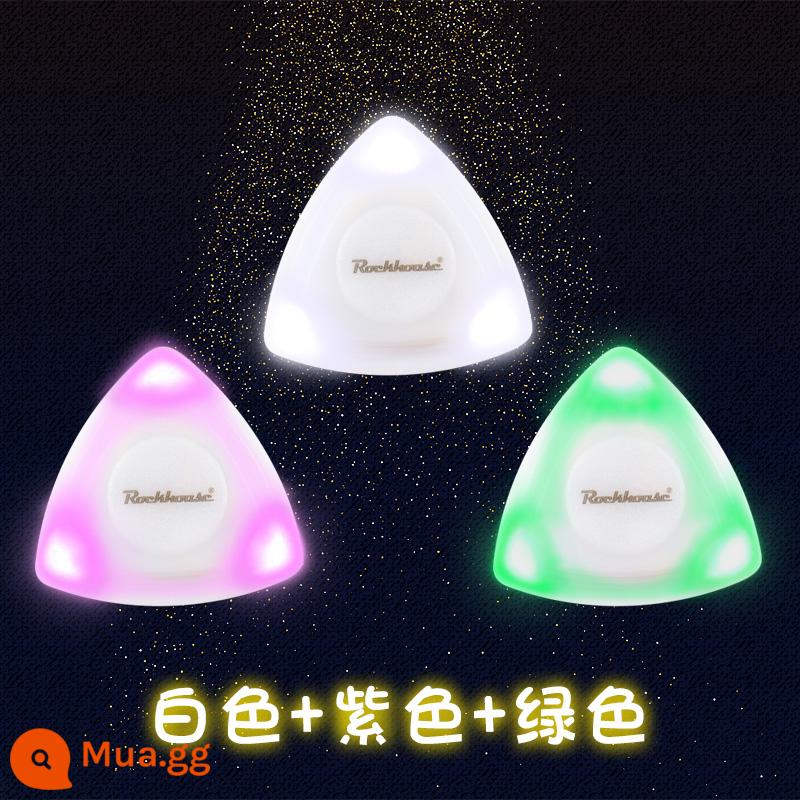 ROCKHOUSEk đàn guitar bass chọn tam giác lớn Pic đèn ngủ LED phát sáng phụ trợ tạo tác mát cảm ứng - Bộ ba chiếc cuốc dạ quang (trắng + xanh + tím)