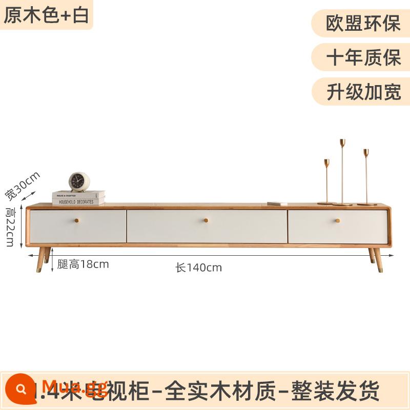 Tủ tivi gỗ nguyên khối kết hợp bàn cà phê đơn giản hiện đại căn hộ nhỏ phòng khách tủ tivi phòng ngủ tủ sàn siêu hẹp - [Mẫu đứng sàn] Màu gỗ nguyên khối + Tủ tivi 1,4 mét màu trắng [nâng cấp để nâng cao và mở rộng]