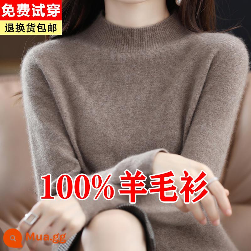 Ordos 100% len ngắn mùa thu đông nữ dáng rộng áo len chui đầu dệt kim cashmere đáy áo sơ mi - lạc đà đen