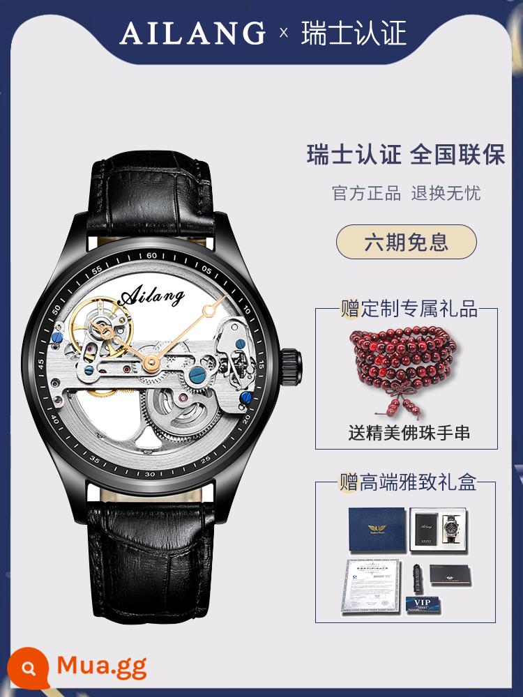 Đồng Hồ Chính Hãng Thụy Sĩ Tourbillon Rỗng Nam Siêu Mỏng 2023 Đồng Hồ Cơ Tự Động Mới Đồng Hồ Nam Công Nghệ Đen - Vỏ màu đen và dây đai hình tròn màu đen (bộ chuyển động rỗng hai mặt, dây đeo bằng da tùy chỉnh miễn phí)