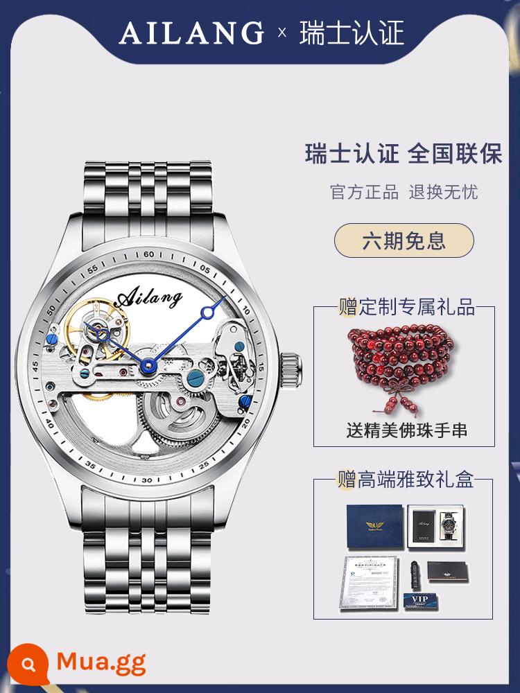 Đồng Hồ Chính Hãng Thụy Sĩ Tourbillon Rỗng Nam Siêu Mỏng 2023 Đồng Hồ Cơ Tự Động Mới Đồng Hồ Nam Công Nghệ Đen - Vỏ bạc, nhẫn trắng, dây đeo bằng thép không gỉ (bộ chuyển động rỗng hai mặt, dây đeo bằng da tùy chỉnh miễn phí)