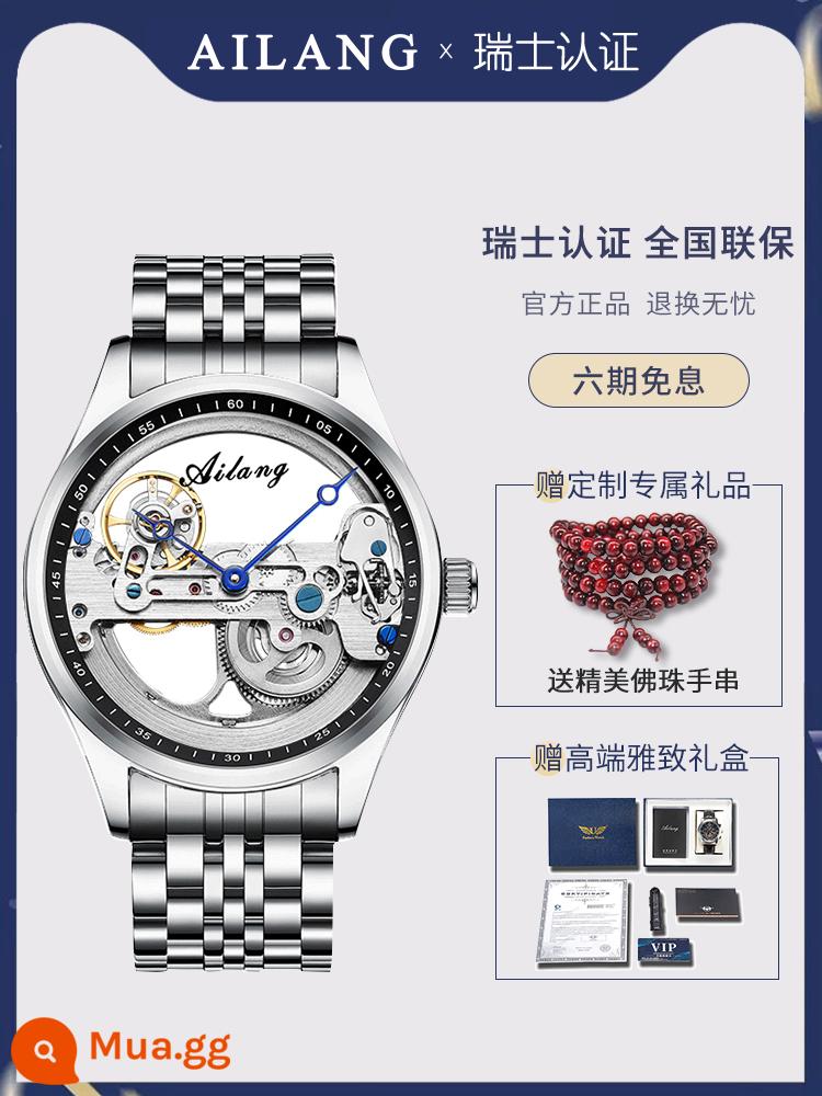 Đồng Hồ Chính Hãng Thụy Sĩ Tourbillon Rỗng Nam Siêu Mỏng 2023 Đồng Hồ Cơ Tự Động Mới Đồng Hồ Nam Công Nghệ Đen - Vỏ bạc, nhẫn đen, dây đeo bằng thép không gỉ (bộ chuyển động rỗng hai mặt, dây đeo bằng da tùy chỉnh miễn phí)