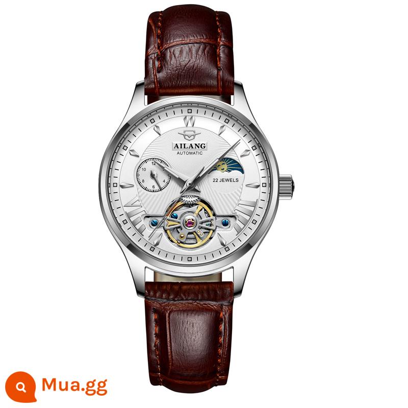 Thụy Sĩ đồng ý đồng hồ Ladies Đồng hồ cơ Mười Thương hiệu Ánh sáng sang trọng Sao Niche Ins Women's Watch 520 Quà tặng để tặng bạn gái - Vỏ bạc, mặt trắng và dây đeo màu nâu (Chứng nhận chống nước 30 mét của Thụy Sĩ)