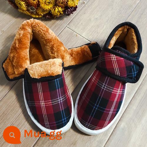 Giày cotton thủ công mùa đông cho bé trai và bé gái cộng với nhung và đế xốp dày có gân chống trượt cho học sinh - Sọc đỏ đen (giày cotton)