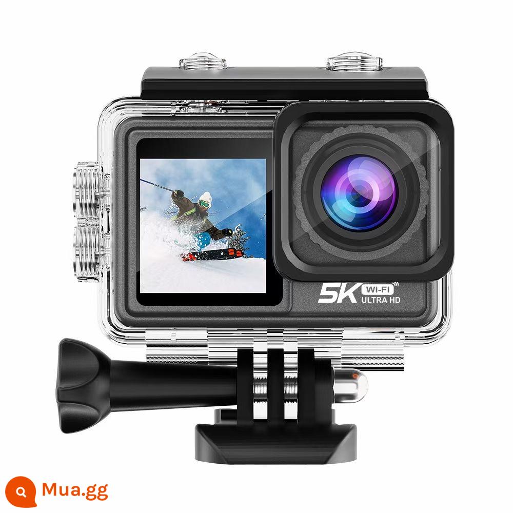 Camera thể thao 5K phía trước và phía sau cảm ứng màn hình kép wifi Mũ bảo hiểm đi xe máy camera chống nước chống rung - Màu xám đen