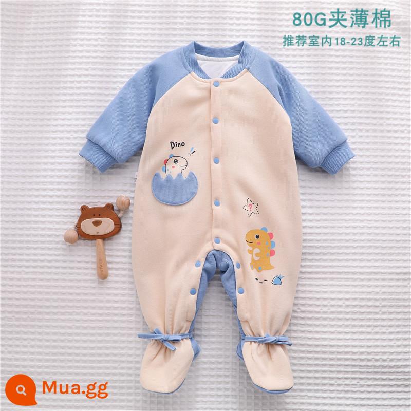 Mùa Đông Cho Bé Jumpsuit Kẹp Cotton Áo Thu Đông Thu Đông Có Đệm Chân Quần Áo Sơ Sinh Mùa Đông Đệm Bông Dày Dặn - [Cotton Mỏng Mềm] S350 Xanh