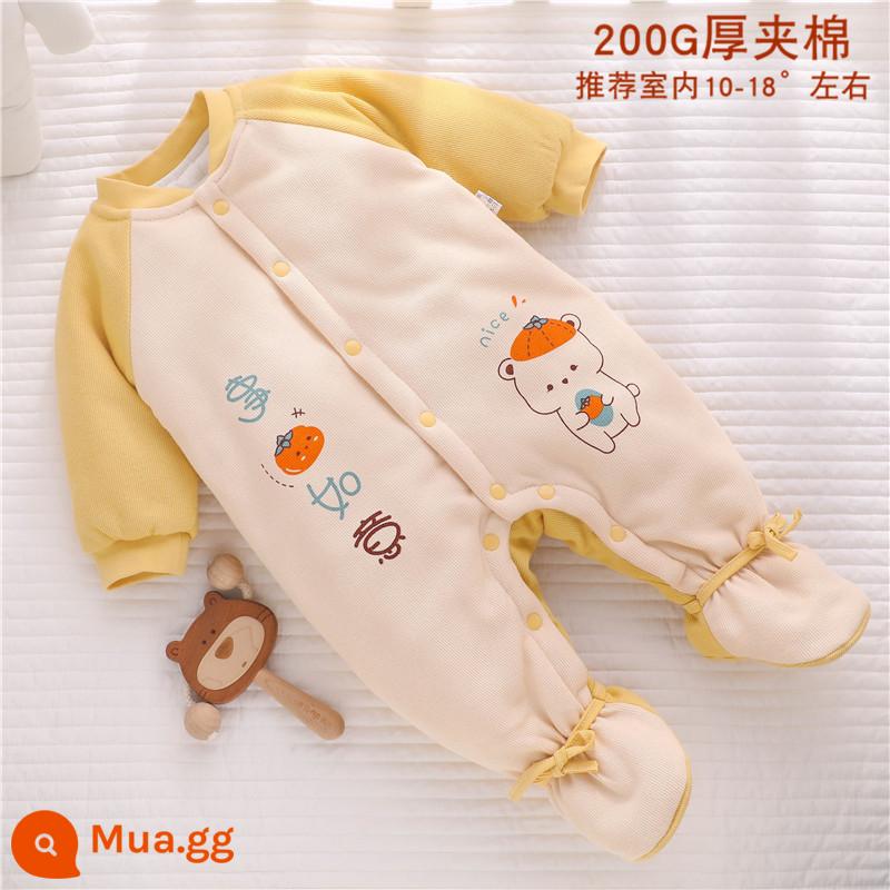 Mùa Đông Cho Bé Jumpsuit Kẹp Cotton Áo Thu Đông Thu Đông Có Đệm Chân Quần Áo Sơ Sinh Mùa Đông Đệm Bông Dày Dặn - [Dày kiểu mới] S380 màu vàng